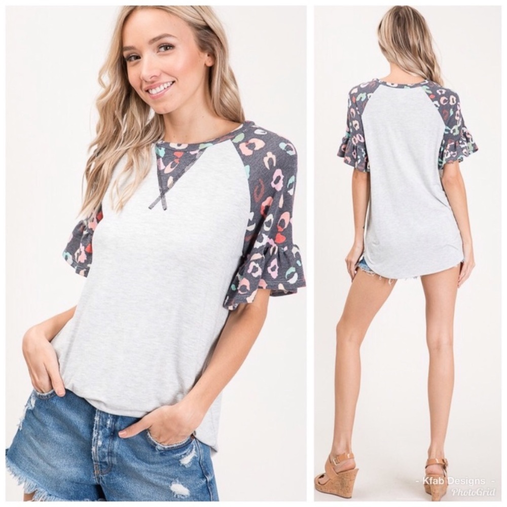 Animal print ruffle sleeve top